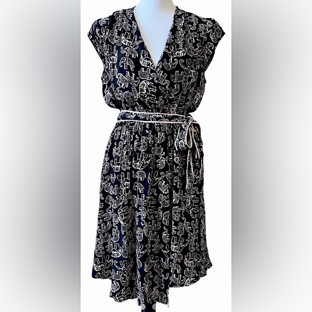 Anthropologie Maeve Black Noronha Elephant Print Dress Size Small